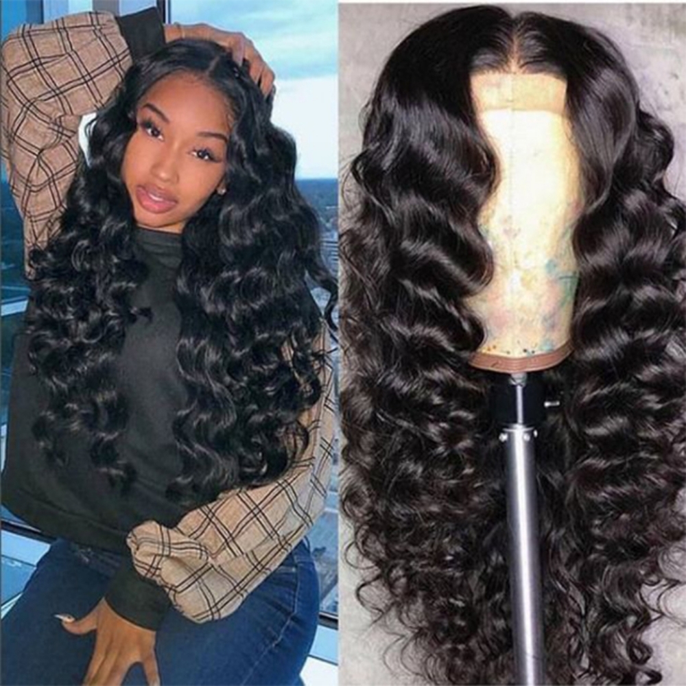 13x4 lace Natural Color 16 inch brazilian hair HD transparent Loose wave Wigs